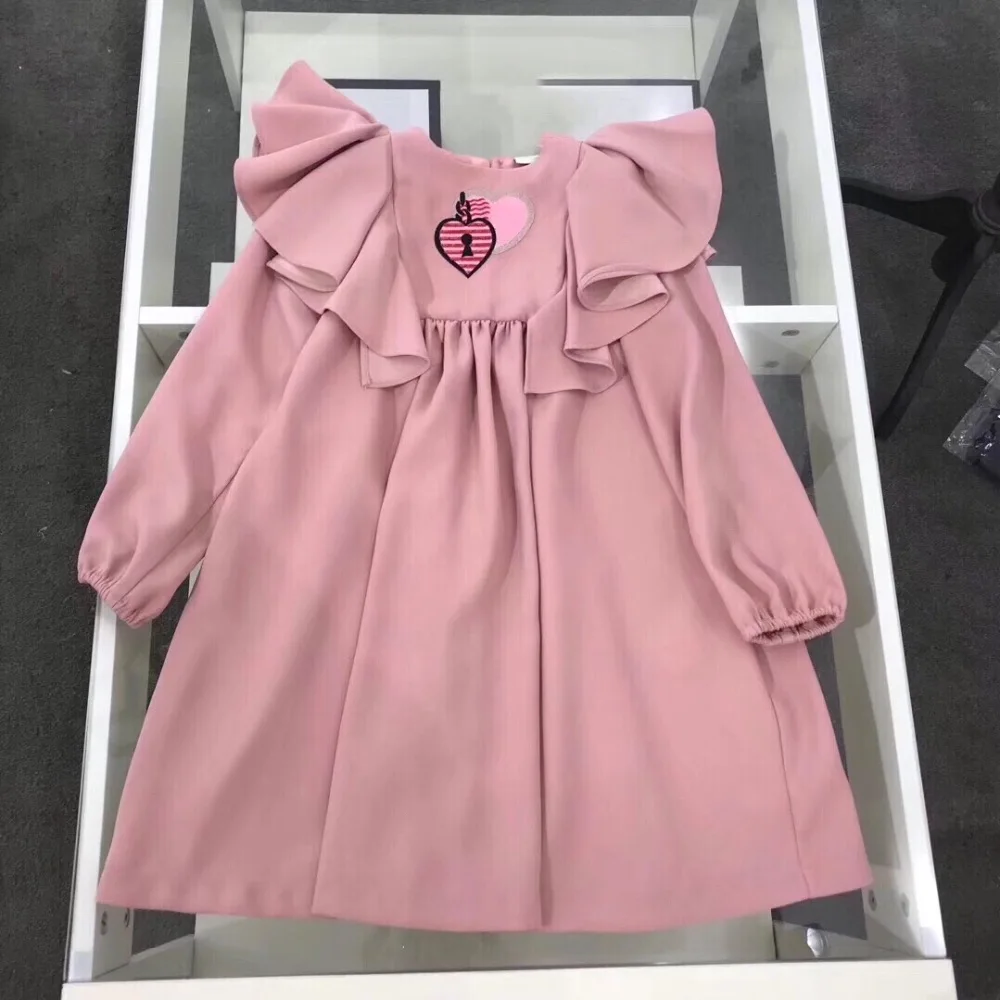90-150cm Spring New ruffle embroidery princess long sleeve dresses for baby girls pink chiffon dress | Детская одежда и обувь