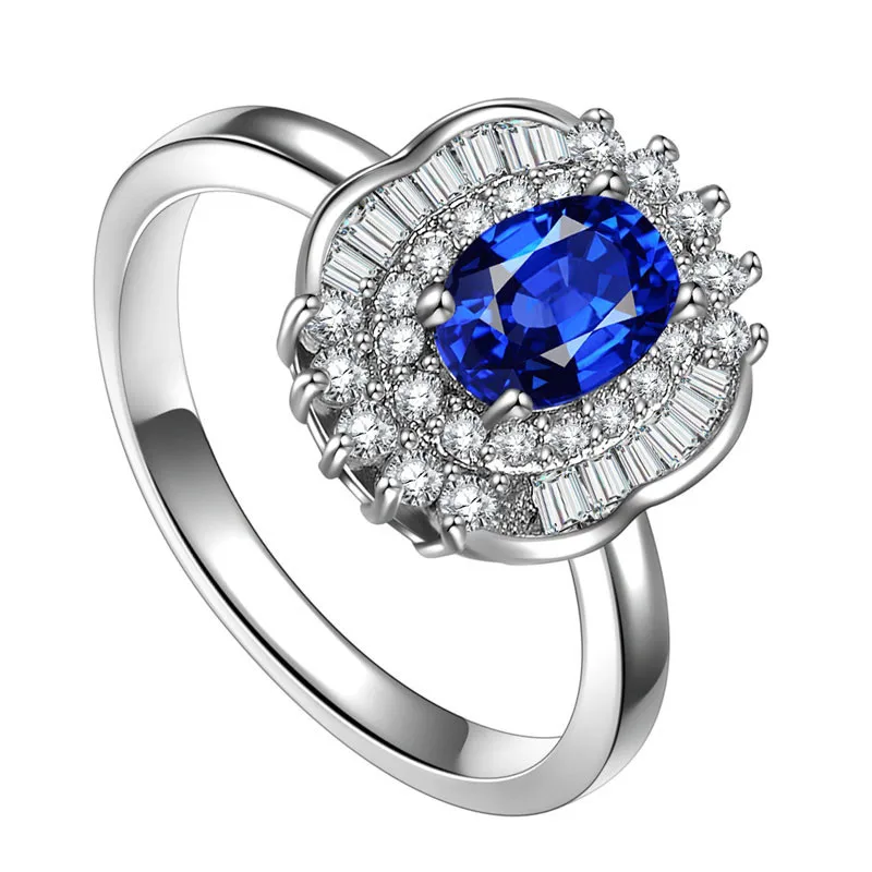 

Huitan Flower Ring Pretty Daisy Shaped With Blue Cubic Zircon Family Reunion Party Jewelry For Women Wedding Ring Band