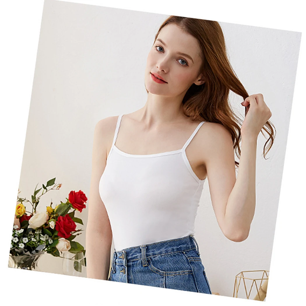Women Sexy Sleeveless Tank Top Summer Strappy Cami Tops Vest Casual Solid Color Slim Tee Shirt Ladies White Black Camisole