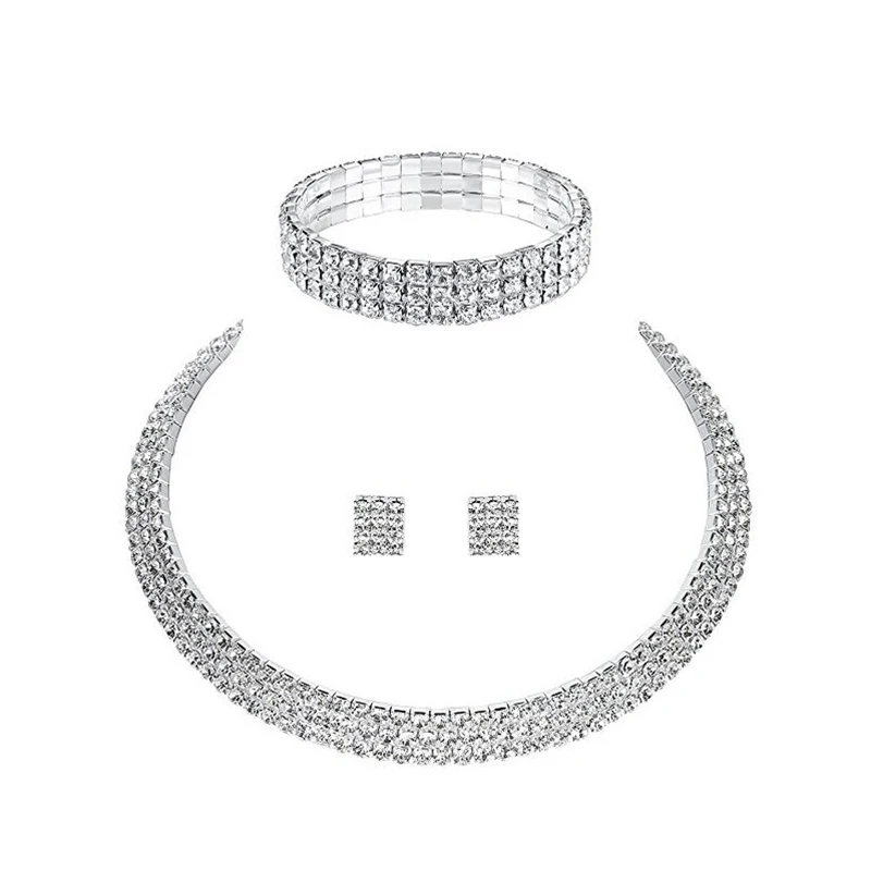 Свадебные украшения набор браслетов, сережек и ожерелья с кристаллами и стразами для невесты.