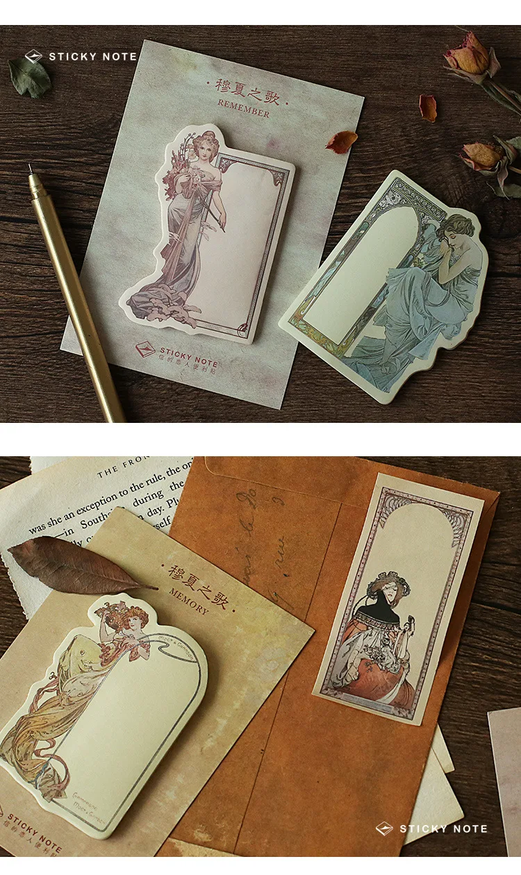 4 шт Mucha art sticky notes винтажный цветок и красивые женщины пост блокнот-стикер для скрапбукинга, школьные принадлежности A6121
