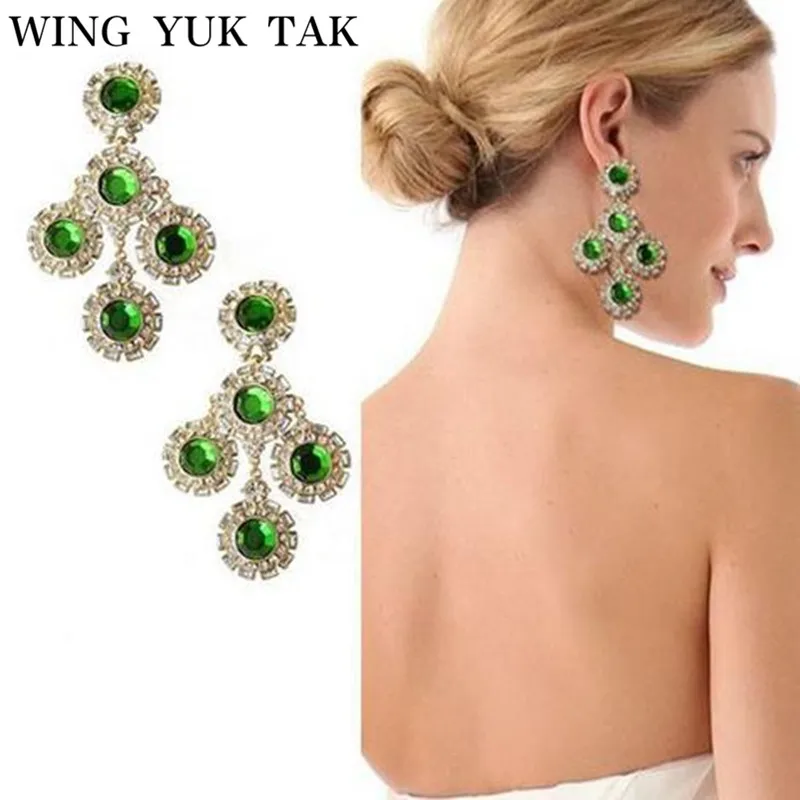 Женские крупные серьги с кристаллами wing реалистичные золотого цвета зеленым