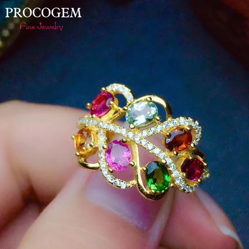 Женские кольца с натуральным турмалиновым листом PROCOGEM праздничные подарки