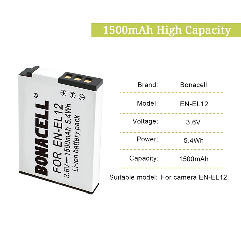 Bonacell 4 шт. Li-Ion Батарея RU EL12 EN-EL12 для Nikon Coolpix S9900 S9700 S9100 S8000 AW120 AW130 S6000 S6100 S6300 S9050 |