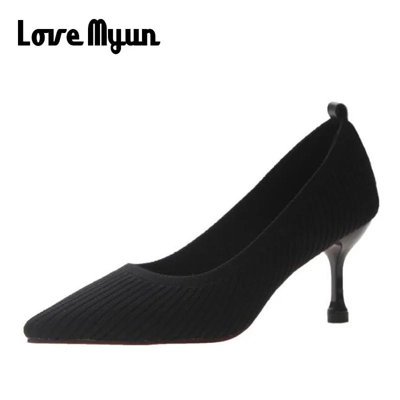Женская обувь с острым носком черные туфли-лодочки на высоком каблуке 7 см C12-03
