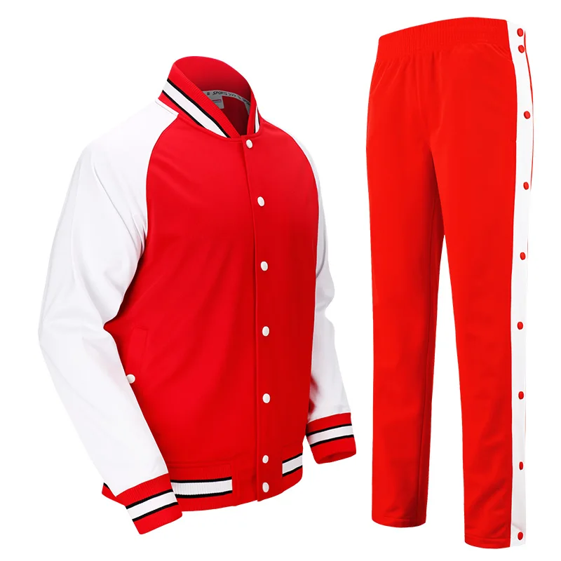 SANHENG Мужская баскетбольная Джерси форма для соревнований костюмы Полная кнопка брюки комплекты спортивной одежды баскетбольные майки на заказ 513AB - Цвет: Red