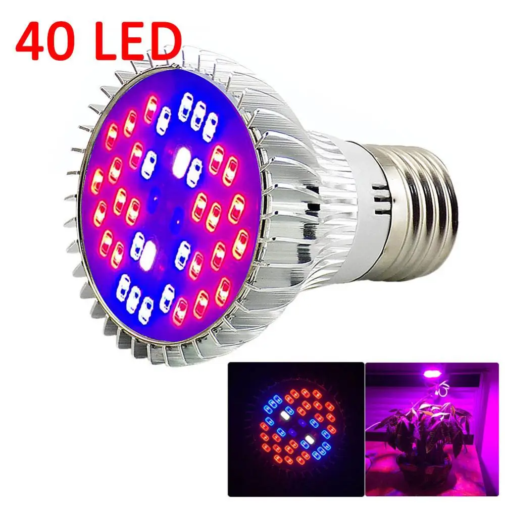 40 Led 120 150 светодиодный светильник для выращивания растений, гидро-фитолампа, лампа для внутреннего выращивания цветов, теплицы, полный спектр, лампа для выращивания растений, E27, лампа для выращивания, для комнаты - Испускаемый цвет: 40 Led