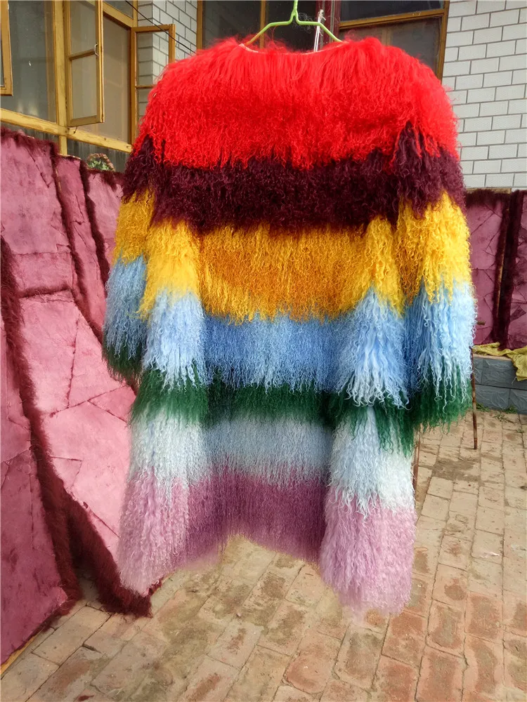 Женские зимние настоящие монгольские овцы, пальто с мехом, длинное пальто с круглым вырезом из цельной кожи, Пляжное шерстяное пальто, женская верхняя одежда из меха