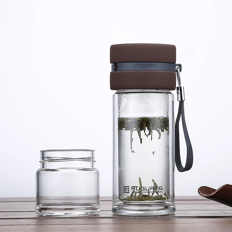 Fuguang chinese tea cup 240ml double-layer master crystal glass office water bottle (Simple packaging) G1609-SH |