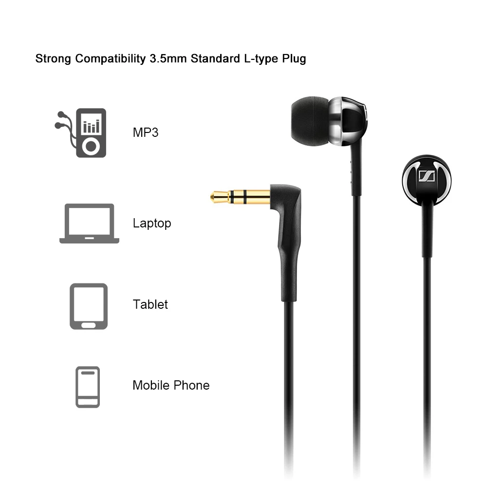 Проводные наушники Sennheiser CX 1,00, 3,5 мм, стерео звук, динамическая гарнитура, тяжелый бас звук, наушники для телефонов, планшетов, ноутбуков