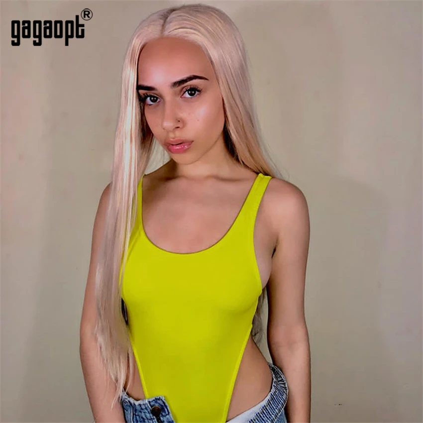 Gagaopt Сексуальное Женское боди без рукавов боди Высокая Разделение облегающий костюм комбинезоны Летние комбинезоны уличная