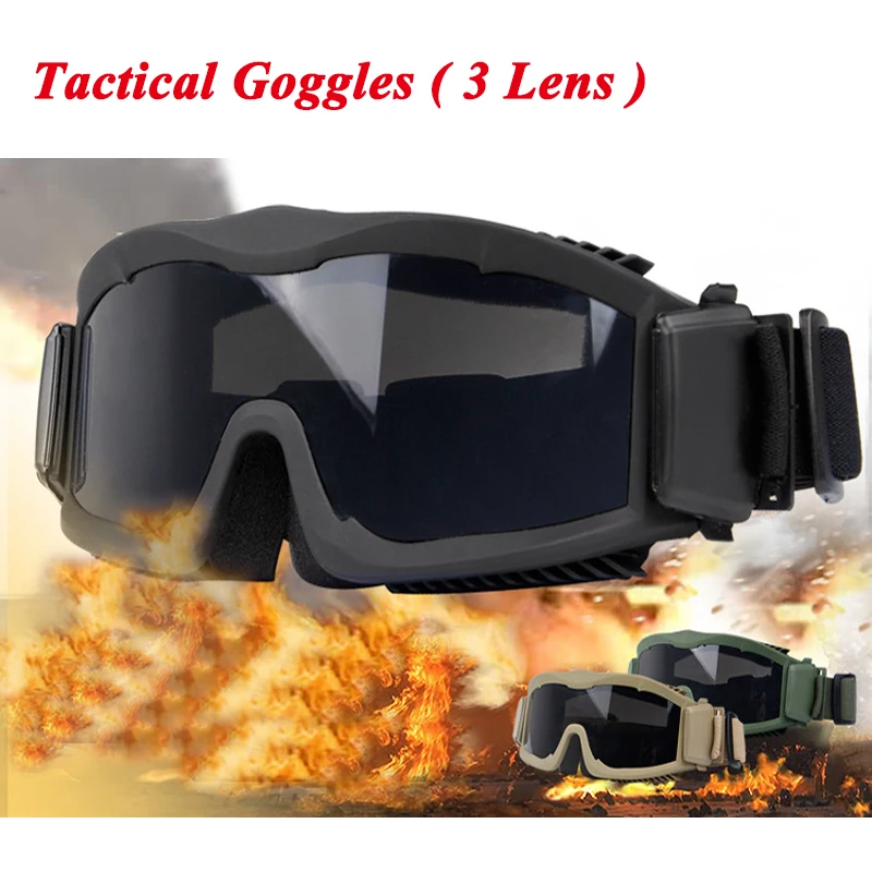 

USMC Military Airsoft Tactical Goggles Shooting Glasses Paintball Wargame Ballistic 3 Lens Motorcycle Windproof Eyewear
