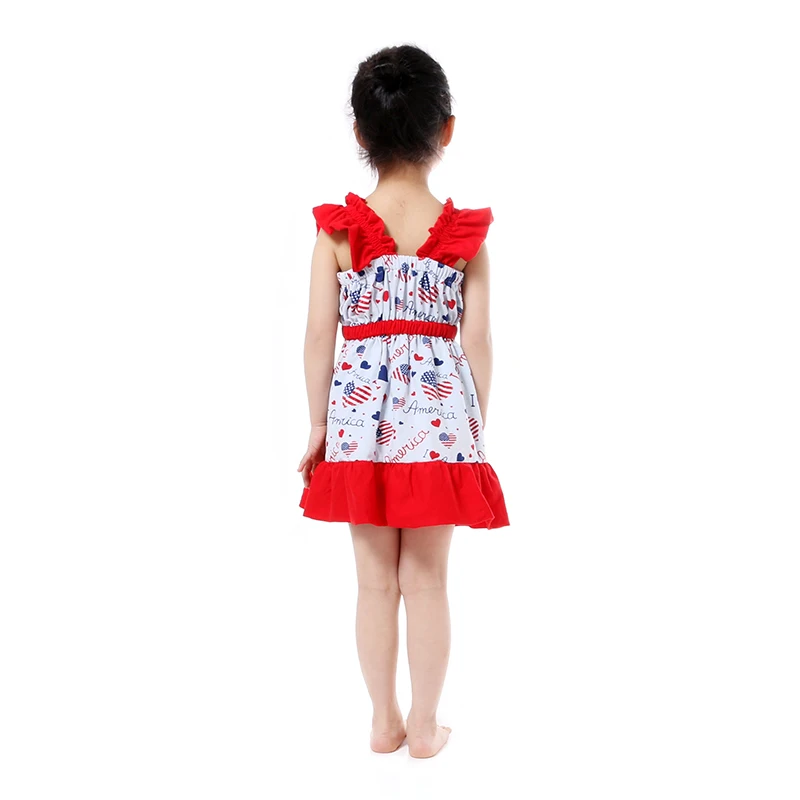 Kaiya Angel Girls Dress Patriotic Toddler 4th Of July Dresses Royal Blue Heart Ruffles Kids Children Clothes | Детская одежда и