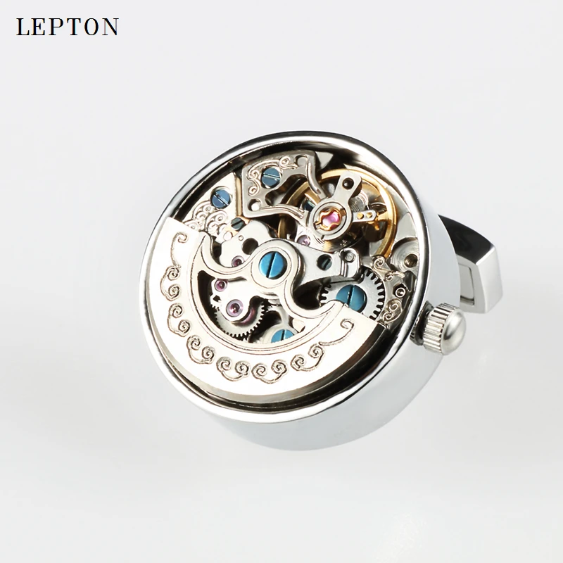 Фото Роскошные функциональные запонки с механизмом для часов Lepton из нержавеющей стали в стиле стимпанк, механизм для часов, запонки для мужчин №1