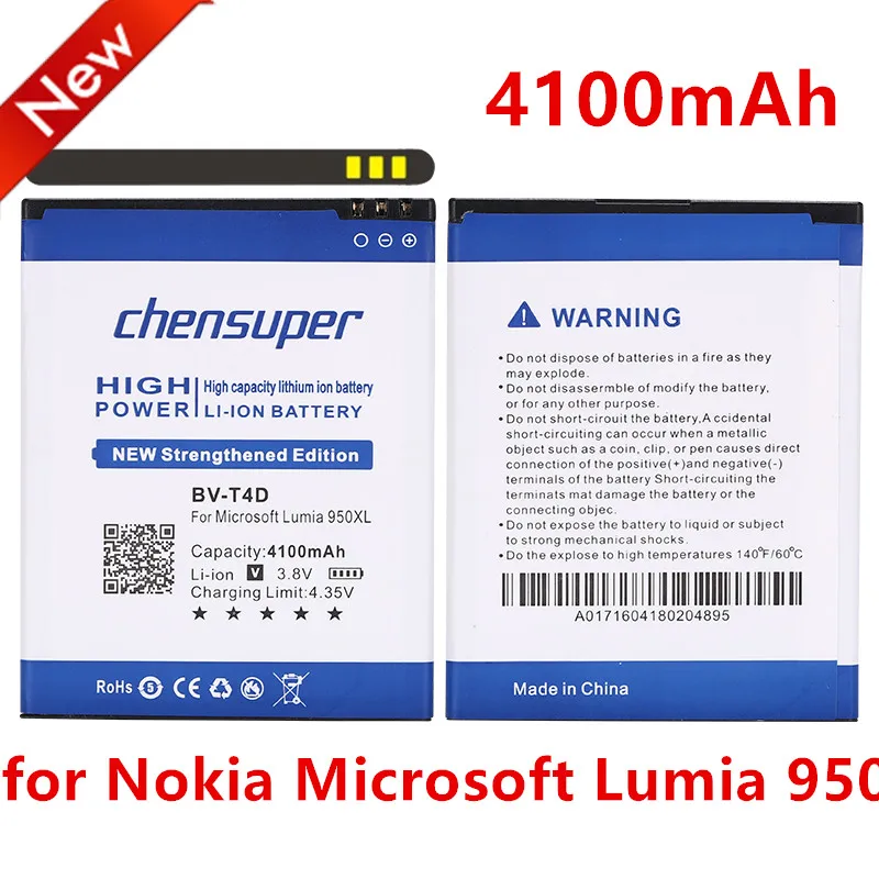 Аккумулятор chensuper 4100 мА · ч BV-T4D для Nokia Microsoft Lumia 950 XL Citroen 940 RM-1118 RM-1116 BVT4D | Мобильные