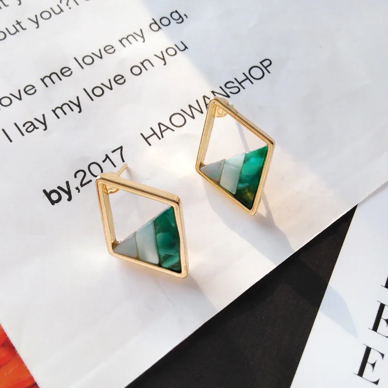 8Seasons Fashion Stud Earrings Pink Contracted Lozenge Color Contrast Female Lady Geometric Charms 1 Pair | Украшения и