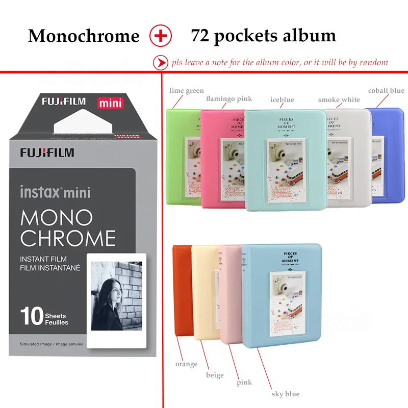 Fujifilm Instax Мини пленка монохромная 10 листов для Instax Mini 9 8 7 s 70 90 25 мгновенный Polariod камера принтер для смартфонов SP-2 1