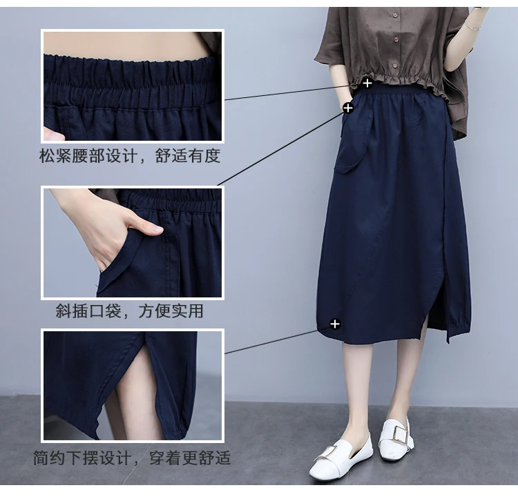 

Large Size Two Piece Skirt Set Cotton Linen Women's Summer Suit Casual Ensemble Femme Deux Pieces Year-old Female Costume