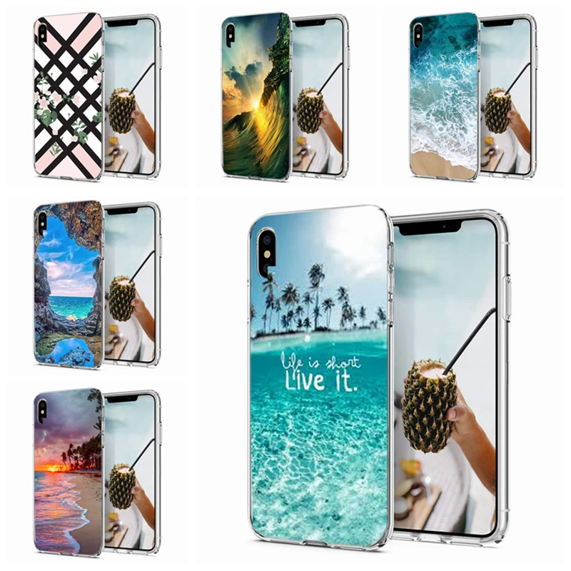 Мягкий прозрачный силиконовый чехол для iPhone 6 6s 7 8 plus X XS XR Max удобный с морским
