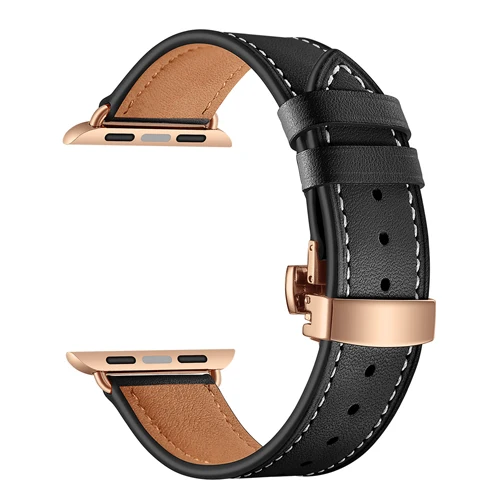 black rose gold Бабочка Пряжка браслет ремешок для apple watch 4 5 44 мм 40 мм наручных часов iwatch, ремешок 42 мм, 38 мм, версия 5/4/3/2/1, correa, из натуральной кожи в едином положении во время занятий легкой атлетикой - Цвет ремешка: black rose gold