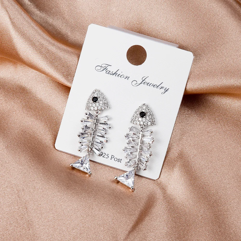 YUN RUO 2019 Cubic Zirconia Stone Finshbone Stud Earring S925 Silver Pin Hypoallergenic Woman Fashion Jewelry Gift Drop Shipping | Украшения