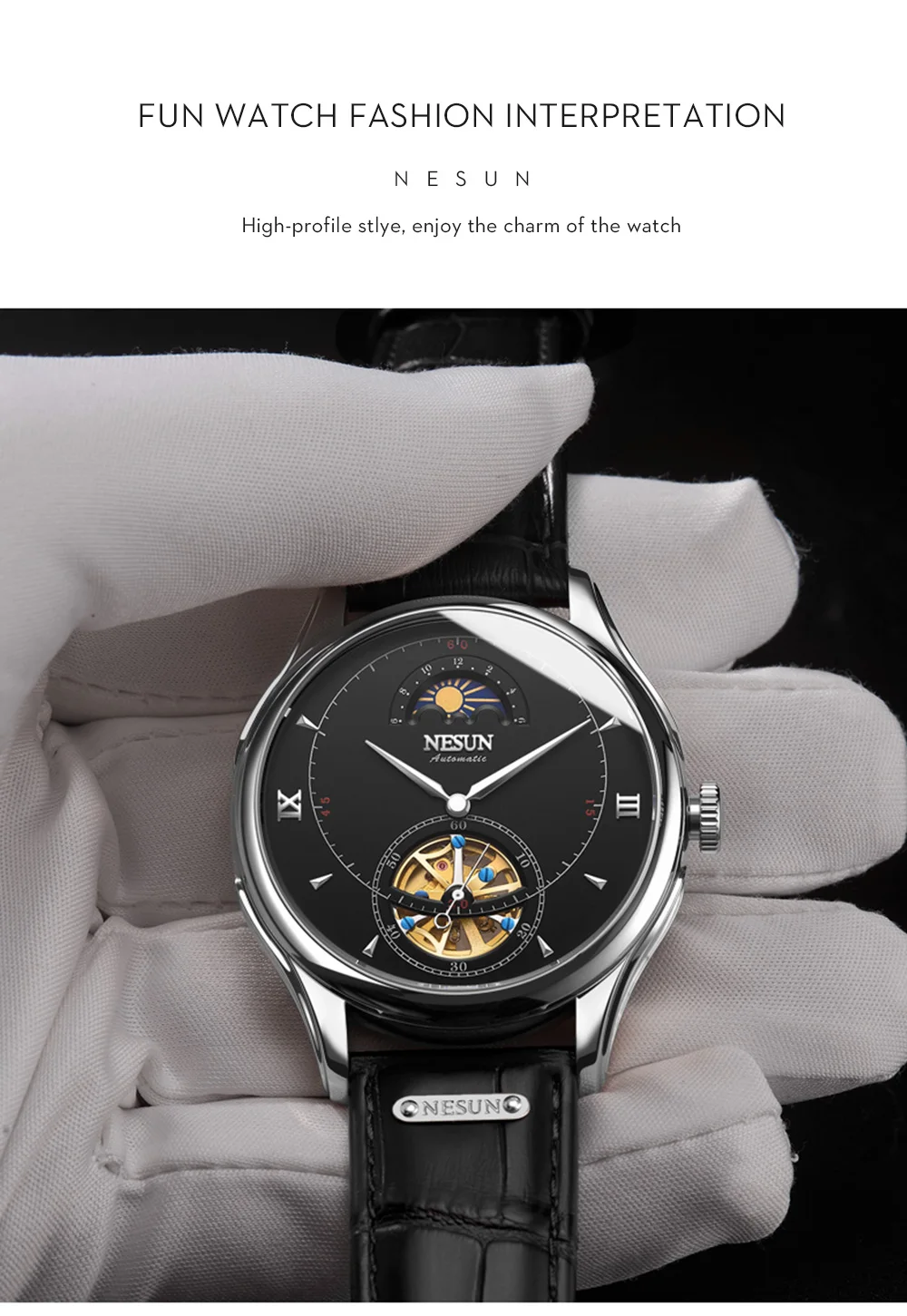 Швейцария NESUN Tourbillon механические часы для мужчин люксовый бренд автоматический бизнес Скелет Водонепроницаемый Relogio Masculino M9038-4