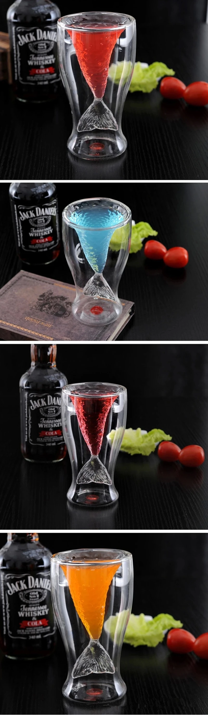 Стеклянная кружка для виски, кружка для коктейлей, стакан, прозрачная чашка с рыбьим хвостом, бокал для вина, посуда, полый Aleyard, специальная форма, кружка, 1 шт