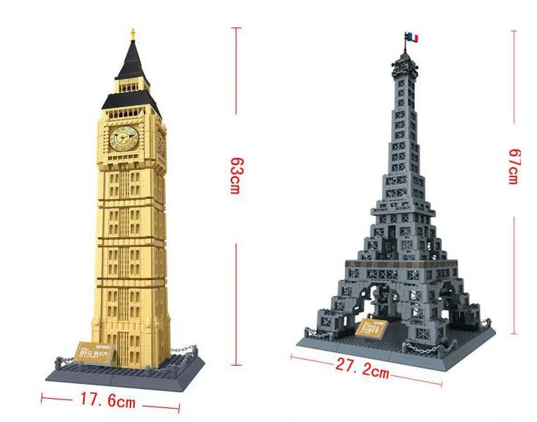 Великие мировые архитектурные 11 моделей башня писы Биг Бен Строительный блок