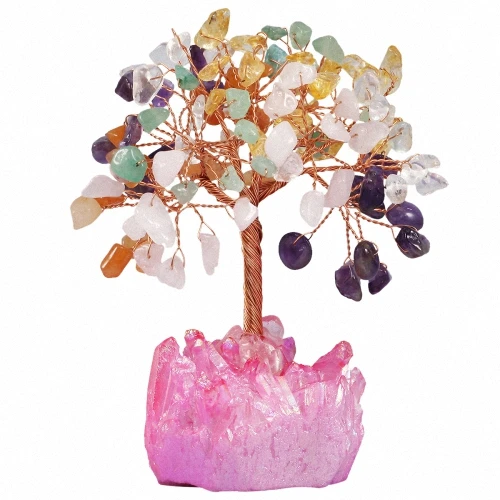 Colorful Tree Pink TUMBEELLUWA натуральный кристалл денежное дерево, аура с титановым покрытием кристаллическая кластерная база бонсай богатство удача - Цвет: Colorful Tree Pink