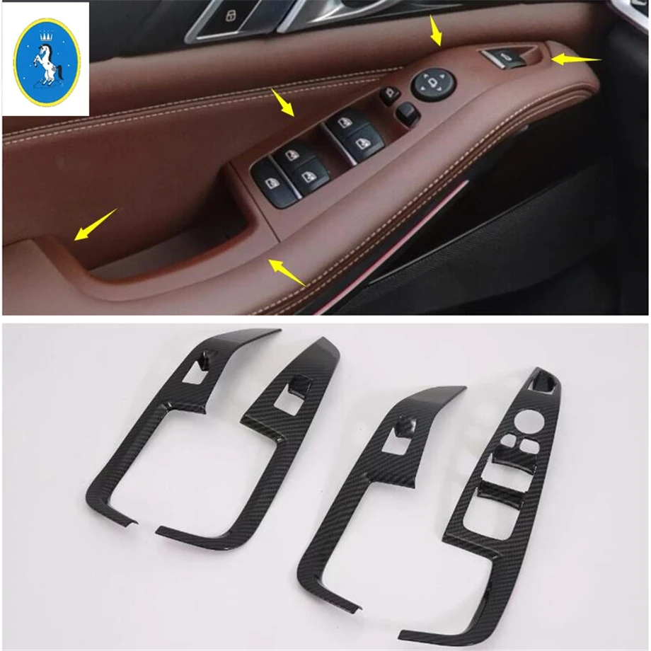 

Yimaautotrims Accessory Inner Door Armrest Window Lift Button Panel Cover Trim For BMW X5 G05 2019 2020 2021 Carbon Fiber Look