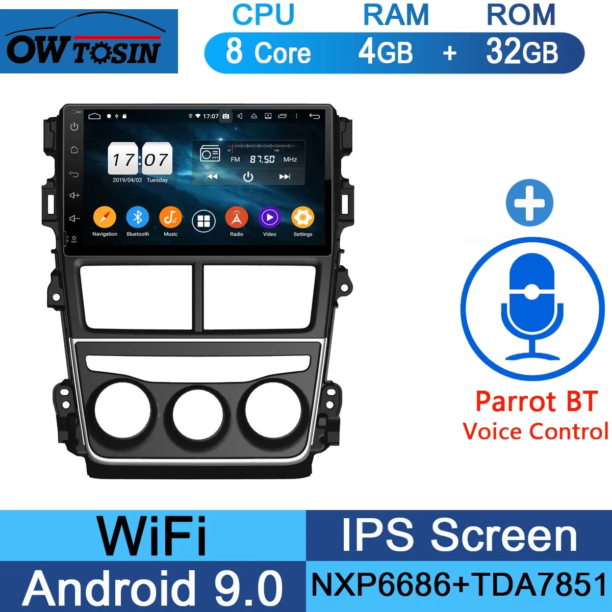 32G Parrot BT " ips 8 Core 4G+ 64G Android 9,0 автомобильный DVD мультимедийный плеер gps Радио для Toyota Yaris, Vios DSP CarPlay Parrot BT - Цвет: 32G Parrot BT