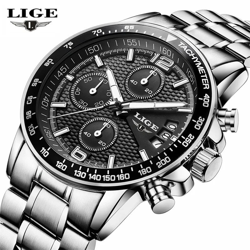 Мужские кварцевые наручные часы LIGE спортивные военные из нержавеющей стали с