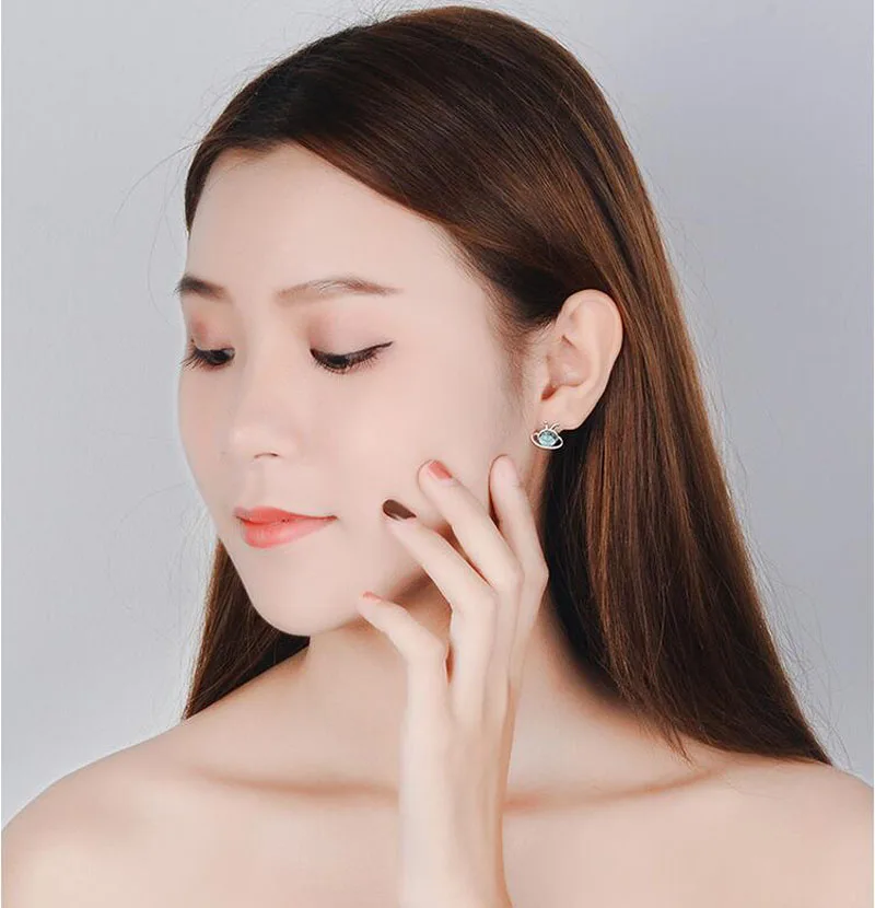 Trendy Design 925 Sterling Silver Cute Blue Planet Stud Earrings For Kids Children Girls Women Earring Creative Gift Jewelry | Украшения и