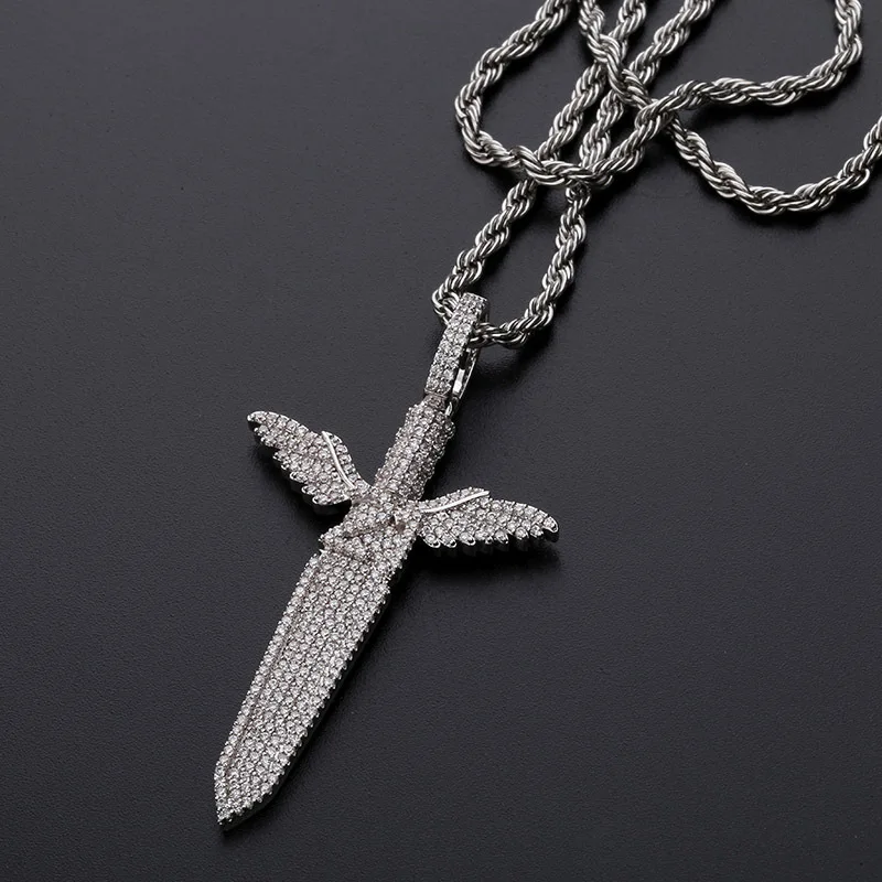 

Ice out winged sword hip hop pendant charm men's hip hop necklace jewelry gift