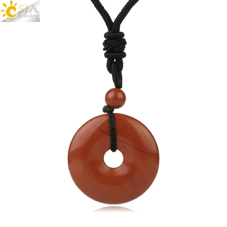 Red Jasper Csja натуральные драгоценные камни подвеска-пончик ожерелья для девочек рейки розовый кристалл тигровый глаз зеленый авантюрин мох Агаты для мужчин веревка S458 - Окраска металла: Red Jasper