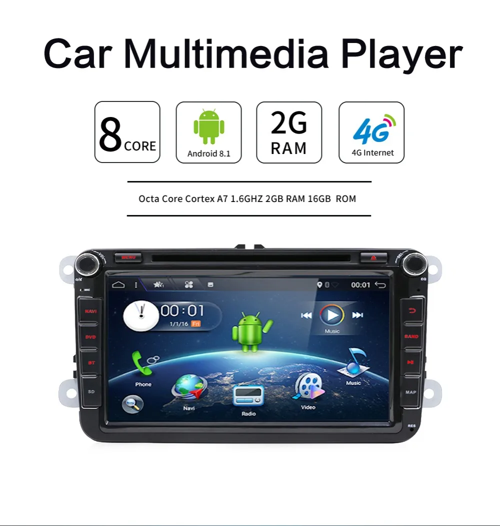 Восьмиядерный Авторадио 2 din " Android 8,1 автомобильный dvd-плеер для VW/Golf/Passat/POLO/Tiguan/Skoda/Fabia gps 3g wifi SWC BT