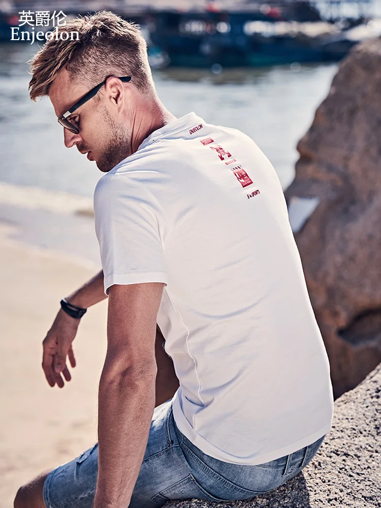 

Enjeolon New T Shirt Men Summer Fashion O neck T shirt Slim Men T-shirt Casual Fashion Printing T-shirt Tops Tees 3XL T8148