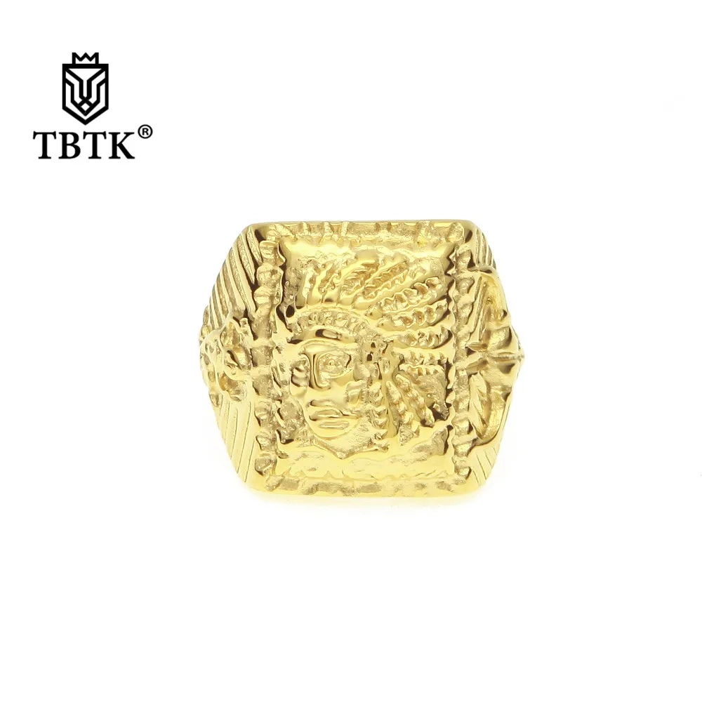 Винтажное индийское Золотое кольцо TBTK коктейльное из нержавеющей стали с