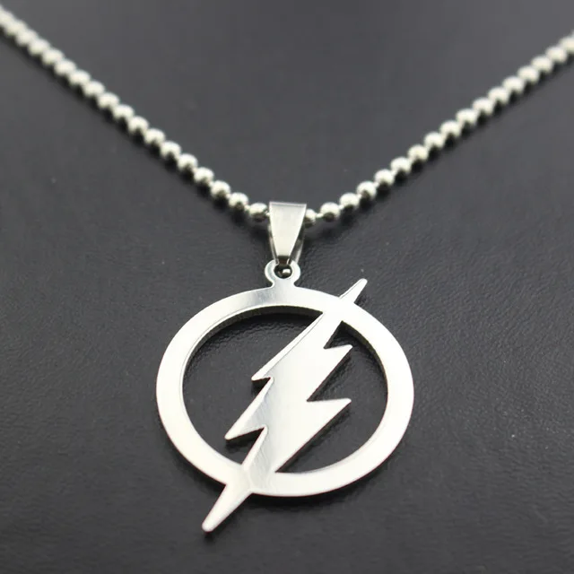 

Stainless Steel Flash Lightning Symbol Logo Necklace Geometric Round Movie Superhero Lightning Sign Natural Weather Necklace