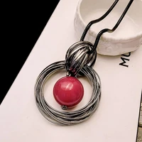 ocean red pearl ball pendant long necklace new circles simulated women black chain necklace fashion jewelry wholesale gift