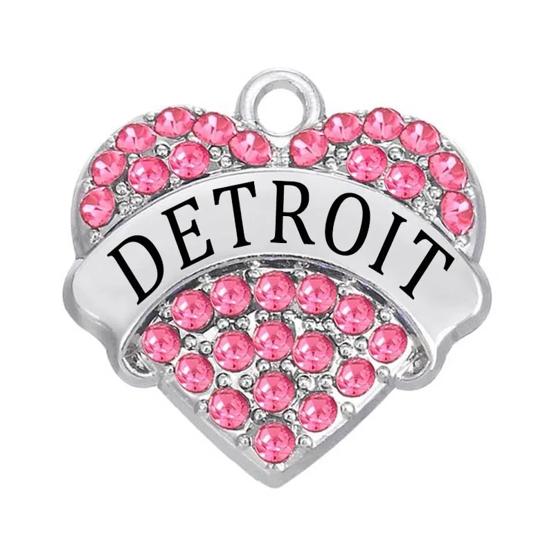 Цинковый сплав металл родиевое покрытие стразы страна Детройт сердце шарм