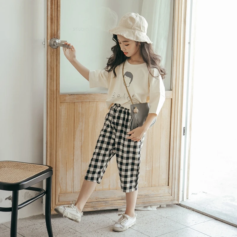 Костюмы для девочек лето 2019 Детские комплекты костюмы детские топы хлопковая