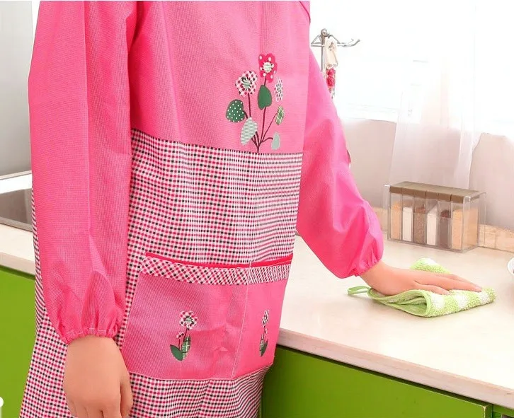 1Pcs Plaids Flower Sleeved Apron Woman Adult Bibs Home Cooking Baking Coffee Shop Cleaning Aprons Kitchen Accessories 46016