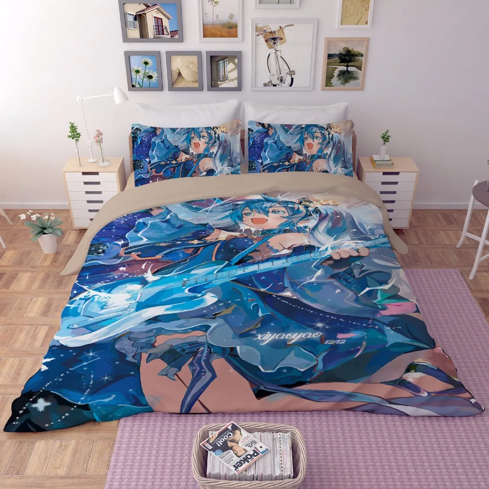 Модный комплект постельного белья с 3D рисунком и квадратным элементом Hatsune Miku