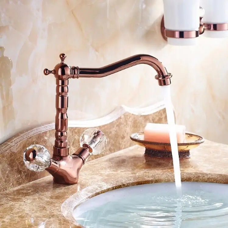 Золотистый смеситель для раковины в стиле ретро ванной комнаты с двойной