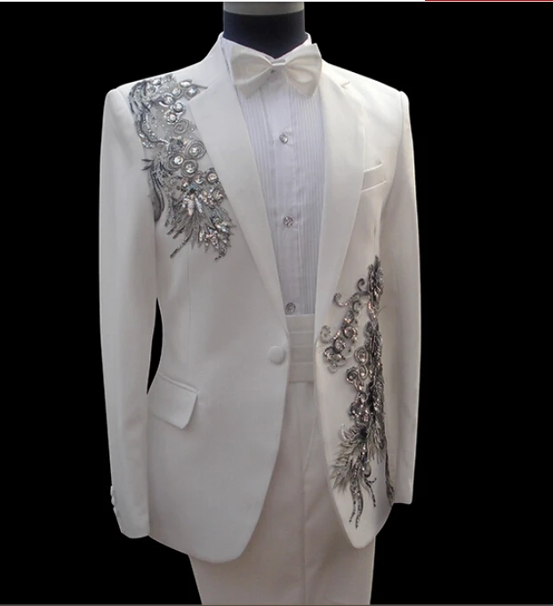 

Lager Size Men Clothing Free Shipping 2021 New Sequins Suit Clothing Men's Chorus Stage Show Host White Dress / S-2xl