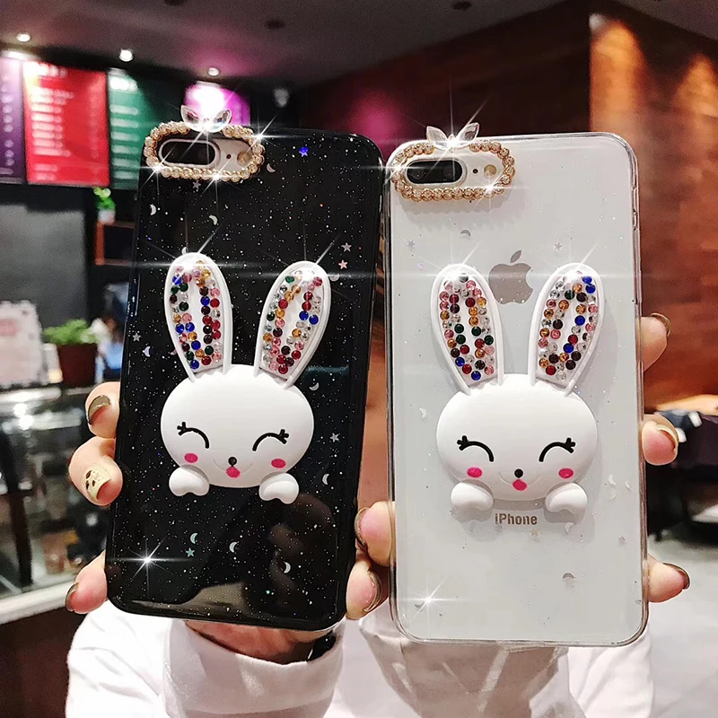 Роскошный Бриллиантовый мягкий чехол с кроликом для iphone 6 S 7 8 plus X XS XR MAX samsung Galaxy S8 S9