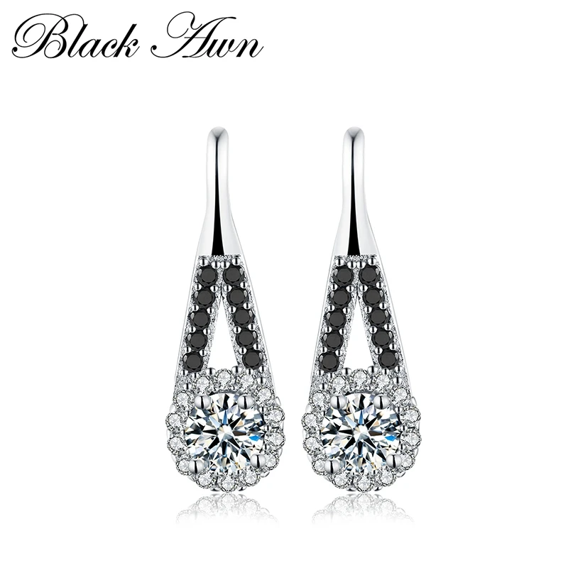 

Trendy 1.6g Silver Color Earring Black Spinel Anniversary Drop Earrings for Women Fashion Jewelry T120