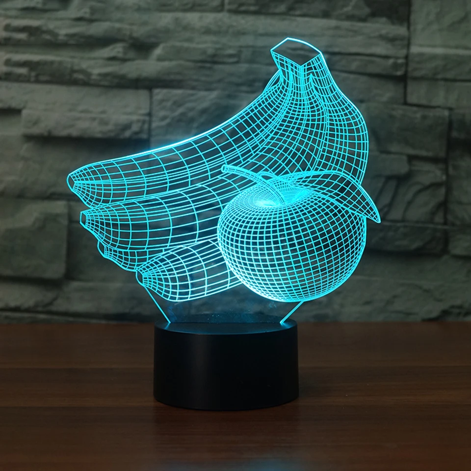 7 Цвет Сменные 3D банан Apple моделирование Дистанционное Управление светодиодный