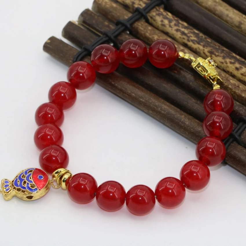 Элегантный золотой цвет перегородчатой 10 мм круглый красный нефрит прядь